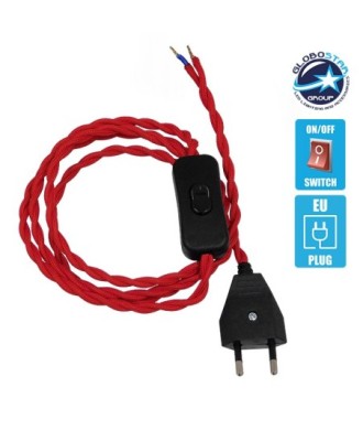 GLOBOSTAR® WHIP 91034 Μοντέρνο DIY Πλεκτό Καλώδιο με Διακόπτη On-Off AC 220-240V IP20 - Κόκκινο & Μαύρο - Μ150 x Π2.7 x Υ1.9cm